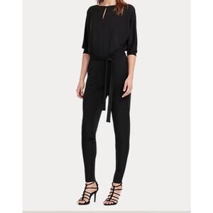 Lauren Ralph‎ Lauren Jumpsuit Black Belted Medium Stretch Knit Long Sleeve NWT